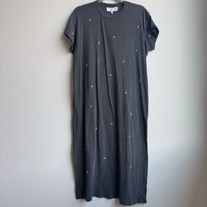 THE GREAT Midi Embroidered Floral Errands Dress Size 1 Small Gray 100% Cotton